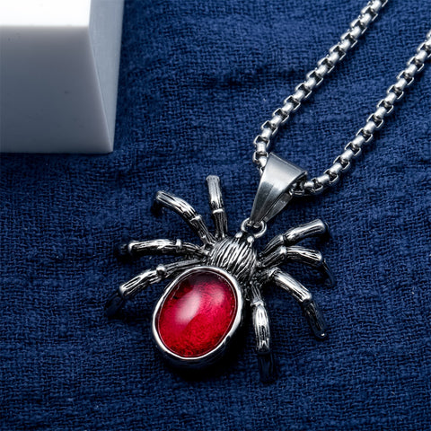 Yacq Spider Necklace Pendant W Chain STainless Steel Jewelry Halloween Party Decor Gifts for Men Women Kids Girls Her A029