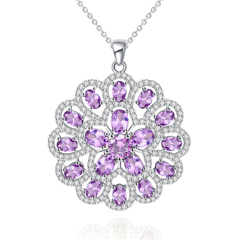 ZHE FAN Trendy Cubic Zirconia Big Flower Pendant Necklace For Women Party Accessories Rhodium Plating Gift Jewelry 6 Colors