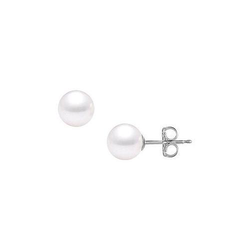 Akoya Cultured Pearl Stud Earrings : 14K White Gold 10 MM-JewelryKorner-com