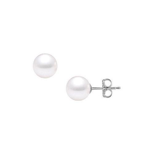 Akoya Cultured Pearl Stud Earrings : 14K White Gold 11 MM-JewelryKorner-com