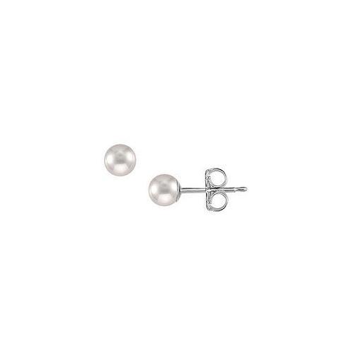 Akoya Cultured Pearl Stud Earrings : 14K White Gold 4 MM-JewelryKorner-com