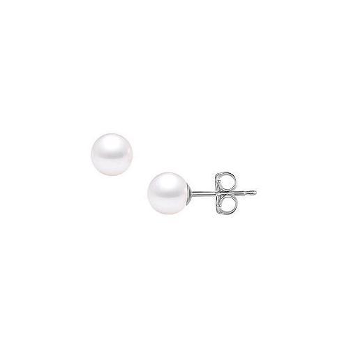 Akoya Cultured Pearl Stud Earrings : 14K White Gold 7 MM-JewelryKorner-com