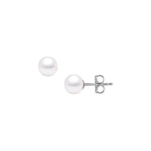 Akoya Cultured Pearl Stud Earrings : 14K White Gold 8 MM-JewelryKorner-com