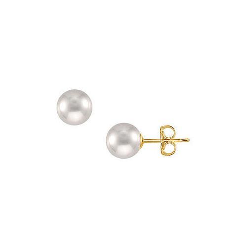 Akoya Cultured Pearl Stud Earrings : 14K Yellow Gold 10 MM-JewelryKorner-com