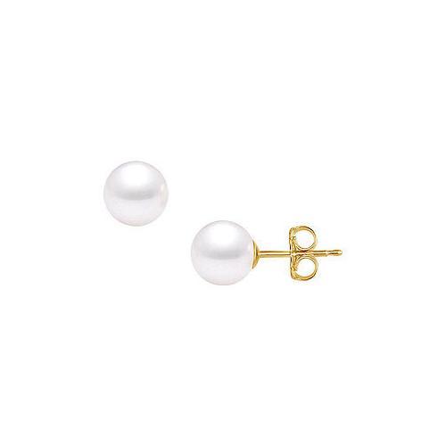 Akoya Cultured Pearl Stud Earrings : 14K Yellow Gold 10 MM-JewelryKorner-com