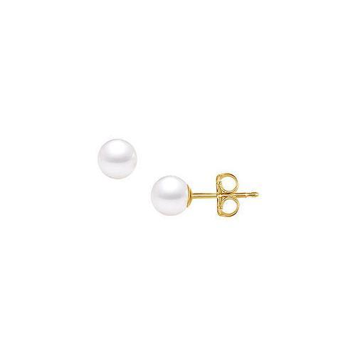 Akoya Cultured Pearl Stud Earrings : 14K Yellow Gold 6 MM-JewelryKorner-com