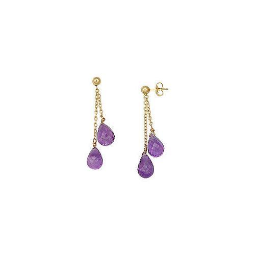 Amethyst Drop Earrings : 14K Yellow Gold - 25.00 CT TGW-JewelryKorner-com