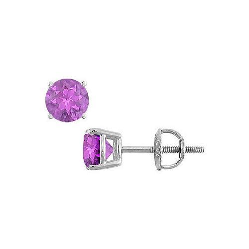 Amethyst Stud Earrings : 14K White Gold - 2.00 CT TGW-JewelryKorner-com