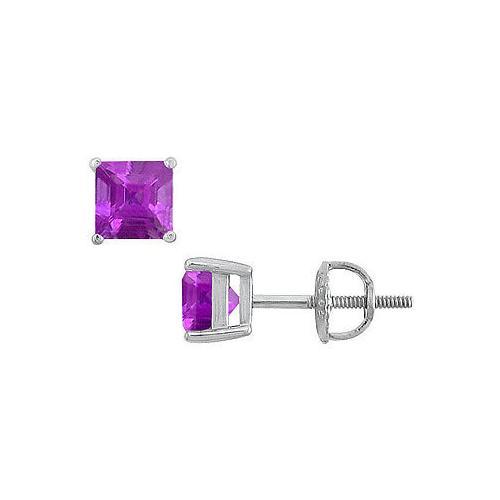 Amethyst Stud Earrings : 14K White Gold - 2.00 CT TGW-JewelryKorner-com