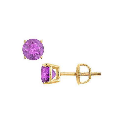 Amethyst Stud Earrings : 14K Yellow Gold - 2.00 CT TGW-JewelryKorner-com