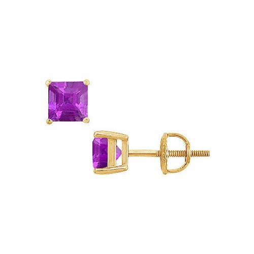 Amethyst Stud Earrings : 14K Yellow Gold - 2.00 CT TGW-JewelryKorner-com