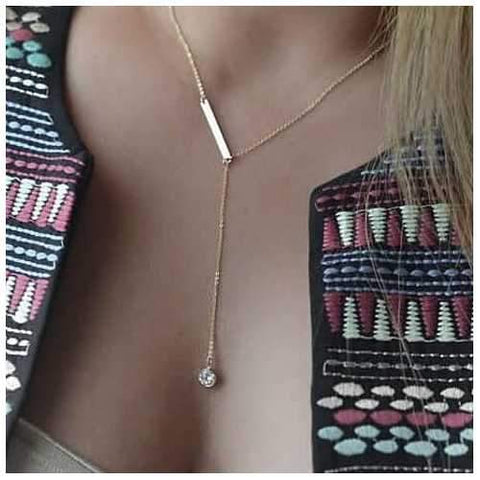 Angle Crystal and Bar Necklace paired with FREE Bar Earrings-JewelryKorner-com