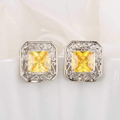 Antique Princess Cut Yellow CZ Earrings-JewelryKorner-com