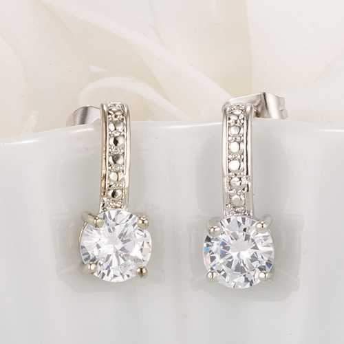Antique Round Clear CZ Drop Earrings-JewelryKorner-com