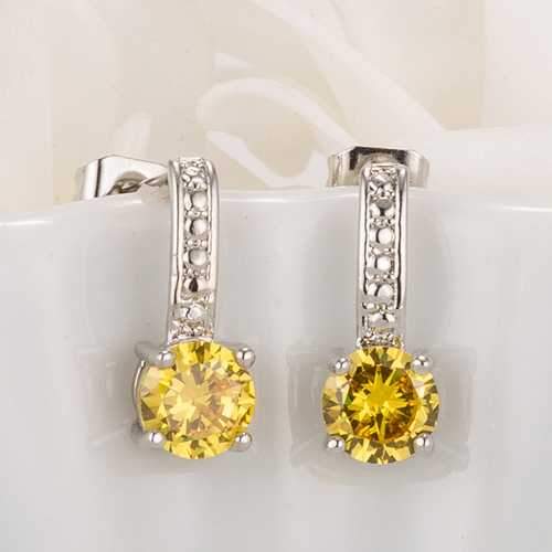 Antique Round Yellow CZ Drop Earrings-JewelryKorner-com