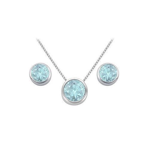 Aquamarine Pendant and Stud Earrings Set in Sterling Silver 2.00 CT TGW-JewelryKorner-com