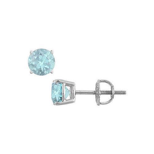 Aquamarine Stud Earrings : 14K White Gold - 2.00 CT TGW-JewelryKorner-com