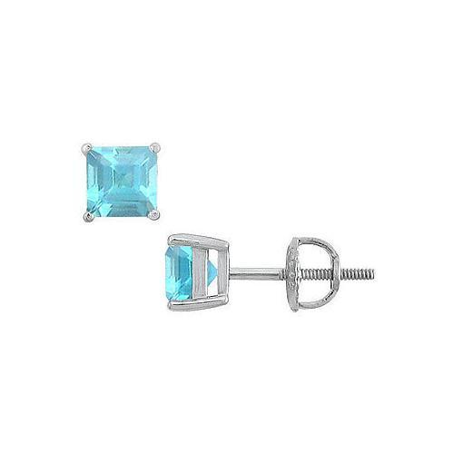 Aquamarine Stud Earrings : 14K White Gold - 2.00 CT TGW-JewelryKorner-com