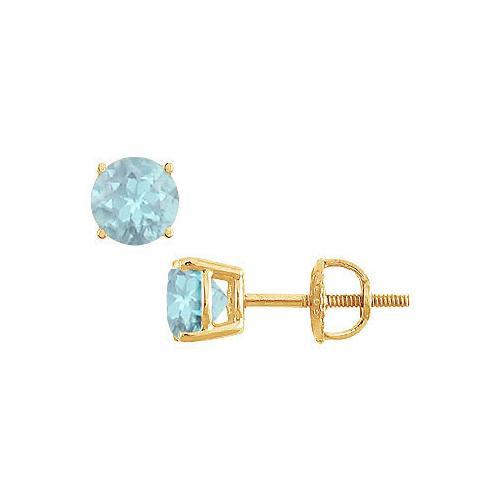 Aquamarine Stud Earrings : 14K Yellow Gold - 2.00 CT TGW-JewelryKorner-com