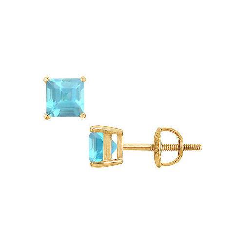 Aquamarine Stud Earrings : 14K Yellow Gold - 2.00 CT TGW-JewelryKorner-com