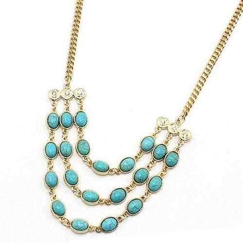 Beauteous Turquoise Necklace With 3 Strands-JewelryKorner-com