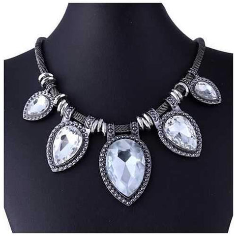 BeYOUtiful Crystal And Antique Silver Style Statement Necklace-JewelryKorner-com