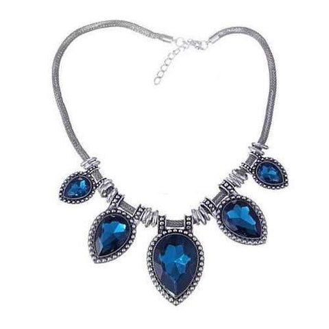 BeYOUtiful Crystal And Antique Silver Style Statement Necklace-JewelryKorner-com