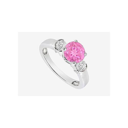Bezel Set Diamond and Pink Sapphire Engagement Ring in 14K White Gold with 0.70 Carat TGW-JewelryKorner-com