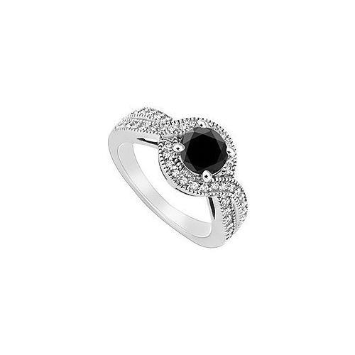 Black Diamond Halo Engagement Ring : 14K White Gold 1.33 CT TGW-JewelryKorner-com