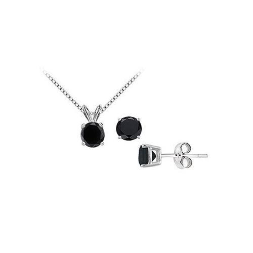 Black Onyx Solitaire Pendant with Earrings Set in Sterling Silver 2.00 CT TGW-JewelryKorner-com