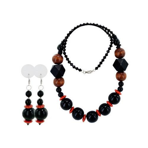 black/light brown beaded necklace and earring set ( Case of 10 )-JewelryKorner-com