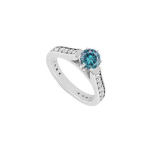 Blue and White Diamond Engagement Ring : 14K White Gold 1.00 CT Diamonds-JewelryKorner-com