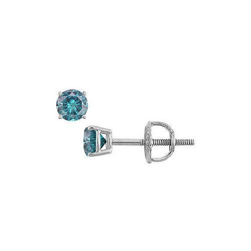 Blue Diamond Stud Earrings : 14K White Gold 0.25 CT Diamonds-JewelryKorner-com