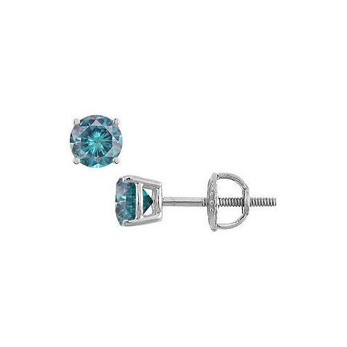 Blue Diamond Stud Earrings : 14K White Gold 0.50 CT Diamonds-JewelryKorner-com