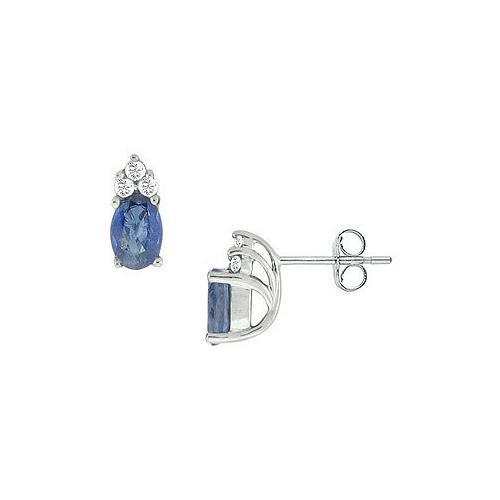 Blue Sapphire and Diamond Earrings : 14K White Gold - 1.00 CT TGW-JewelryKorner-com