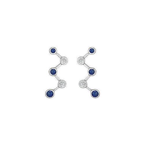 Blue Sapphire and Diamond Earrings : 14K White Gold - 1.00 CT TGW-JewelryKorner-com