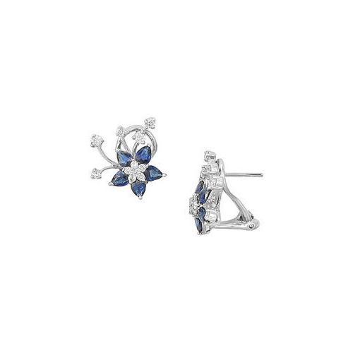 Blue Sapphire and Diamond Earrings : 14K White Gold - 2.50 CT TGW-JewelryKorner-com