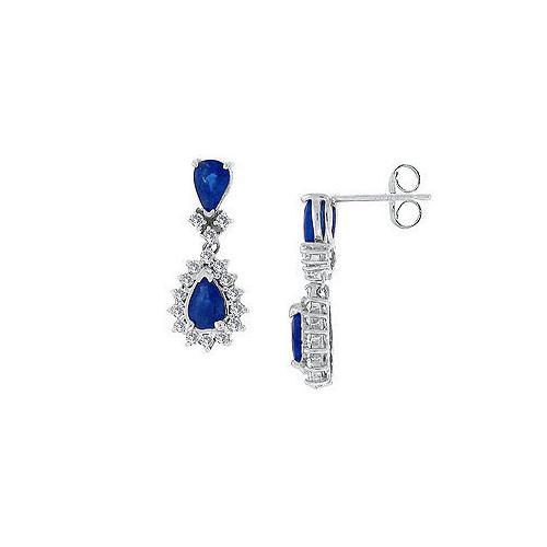 Blue Sapphire and Diamond Earrings : 14K White Gold - 2.50 CT TGW-JewelryKorner-com