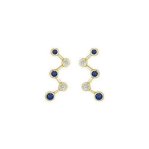 Blue Sapphire and Diamond Earrings : 14K Yellow Gold - 1.00 CT TGW-JewelryKorner-com