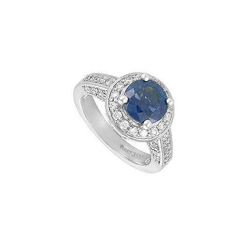Blue Sapphire and Diamond Engagement Ring : 14K White Gold - 4.00 CT TGW-JewelryKorner-com