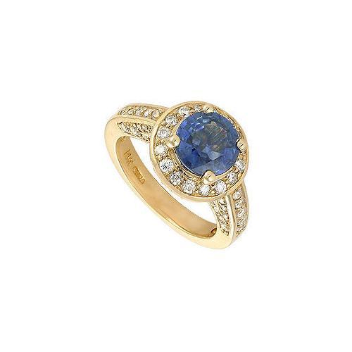 Blue Sapphire and Diamond Engagement Ring : 14K Yellow Gold - 4.00 CT TGW-JewelryKorner-com