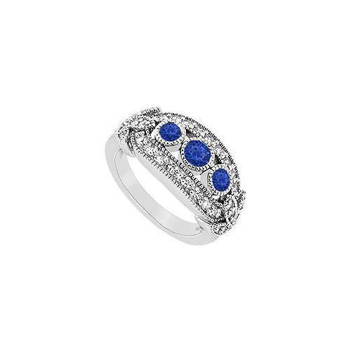 Blue Sapphire and Diamond Ring : 14K White Gold - 1.00 CT TGW-JewelryKorner-com