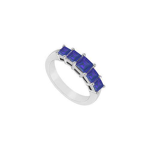 Blue Sapphire Wedding Band : 14K White Gold - 1..00 CT TGW-JewelryKorner-com