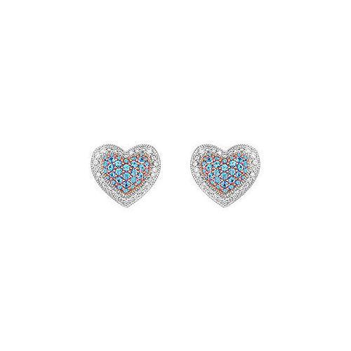 Blue Topaz and Diamond Heart Earrings : 14K White Gold - 1.50 CT TGW-JewelryKorner-com