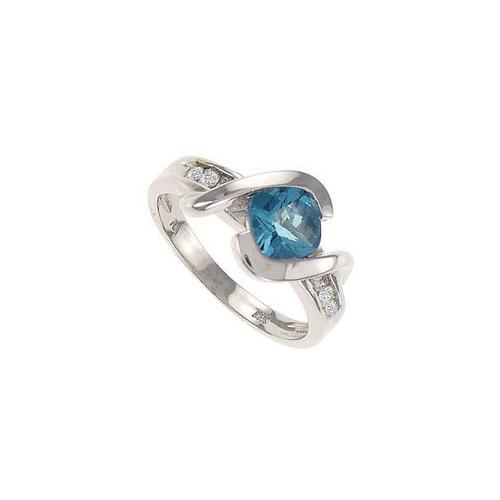 Blue Topaz and Diamond Ring : 14K White Gold - 1.75 CT TGW-JewelryKorner-com