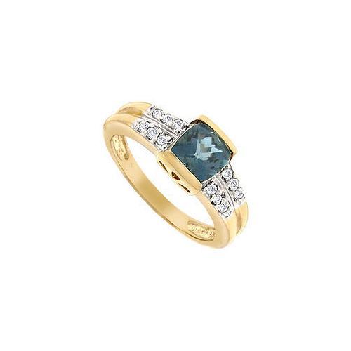Blue Topaz and Diamond Ring : 14K Yellow Gold - 1.50 CT TGW-JewelryKorner-com