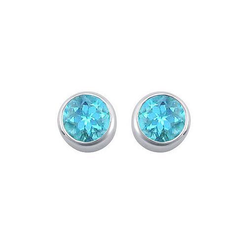 Blue Topaz Bezel-Set Stud Earrings : .925 Sterling Silver - 2.00 CT TGW-JewelryKorner-com