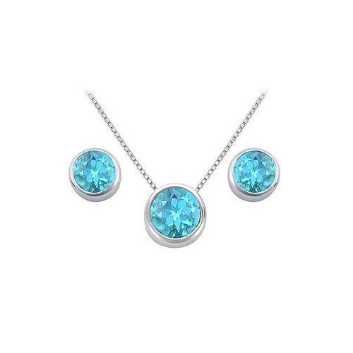 Blue Topaz Pendant and Stud Earrings Set in Sterling Silver 2.00 CT TGW-JewelryKorner-com