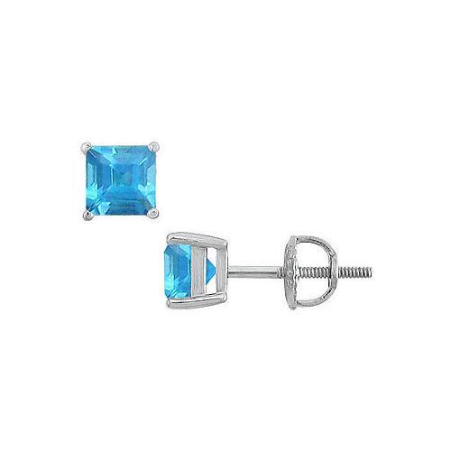 Blue Topaz Stud Earrings : 14K White Gold - 2.00 CT TGW-JewelryKorner-com