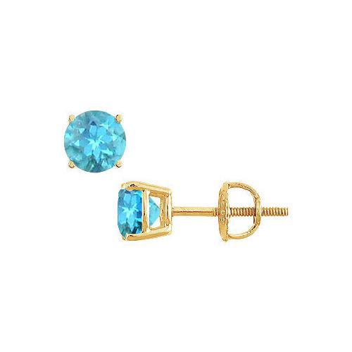 Blue Topaz Stud Earrings : 14K Yellow Gold - 2.00 CT TGW-JewelryKorner-com